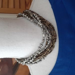 Vintage PREMIER DESIGNS Silver & Bronze Beaded Choker Necklace